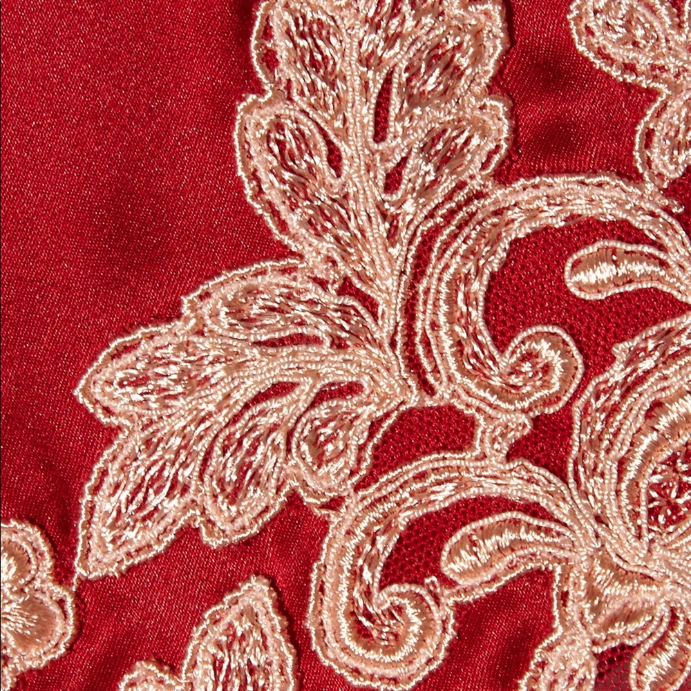 Maison Lace-Trim Short Robe, Red/Gold - Picture 3 of 6